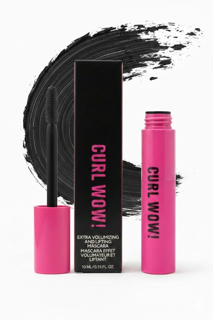 4 CURLING WOW DENSE BIG MASCARA Waterproof, Volume and Length Waterproof,Extra Long Thick 3D,Lengthening,False Lash Effect-BLACK-13ML -PINK COVER