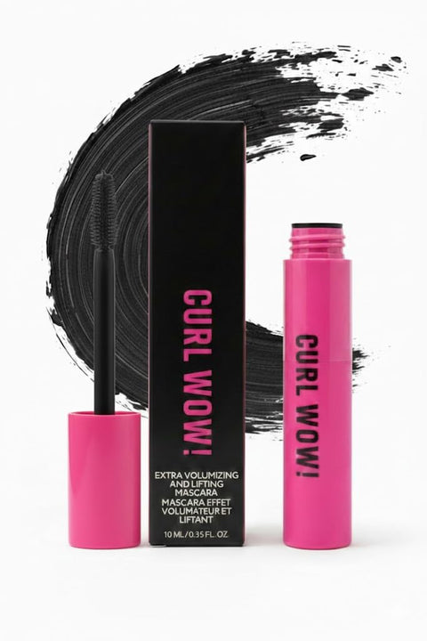 4 CURLING WOW DENSE BIG MASCARA Waterproof, Volume and Length Waterproof,Extra Long Thick 3D,Lengthening,False Lash Effect-BLACK-13ML -PINK COVER