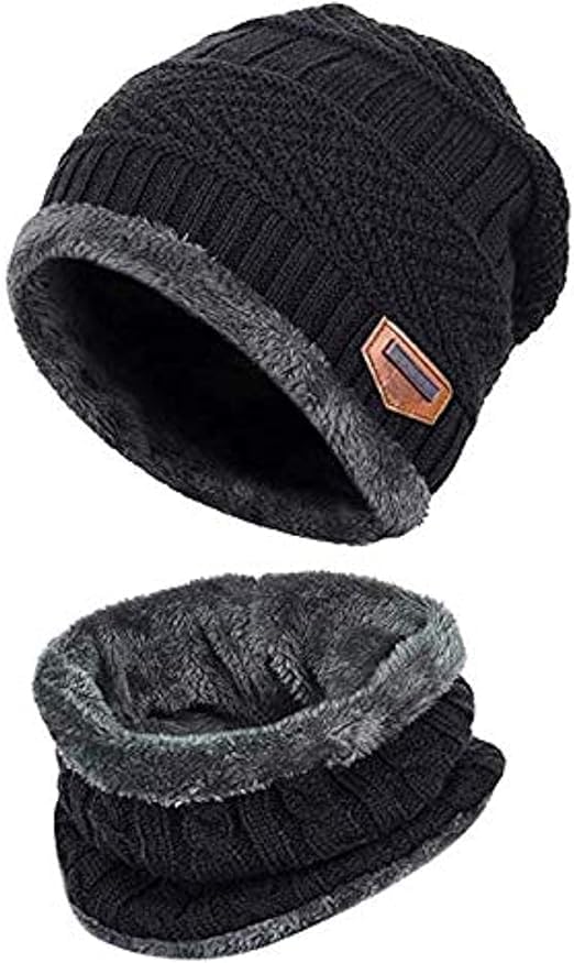 Ice Cap Unisex Winter Quilted - Black- Stretch, One Size