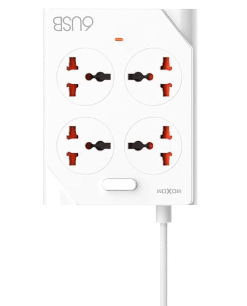 Moxom KH-63Y 10-in-1 PD Power Strip – 4 Sockets, 6 USB Ports, and One-Key Master Control for Multiple Devices – White