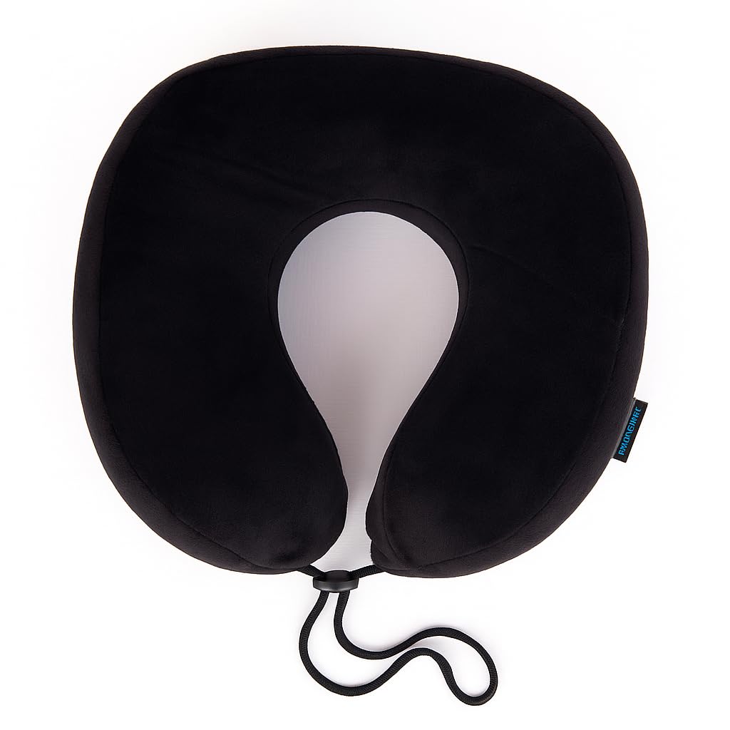 Max Comfort American Memory Foam Long Travel Neck Pillow - Superior Neck Support and Comfort - Black