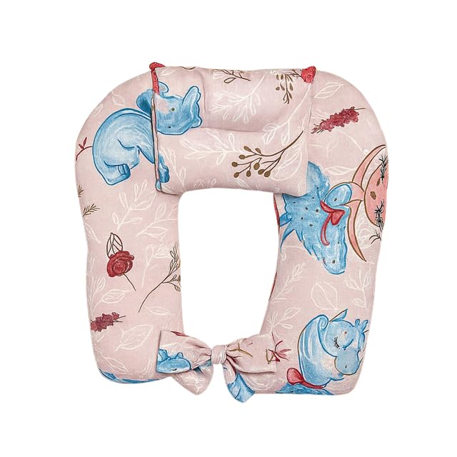 Breastfeeding Support Pillow for Mothers with Head Pillow and Washable Cover.-80031-Pink