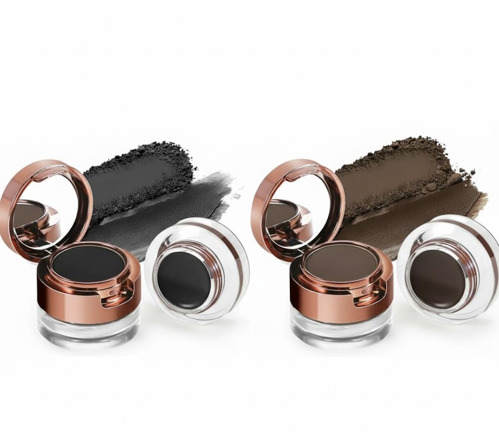 Gel Eyeliner Eyebrow Powder, Black and Brown Waterproof Smudgeproof Long Lasting Makeup Eyeliner Gel with Brush Mirror, 0.49 Ounce, Pack of 2