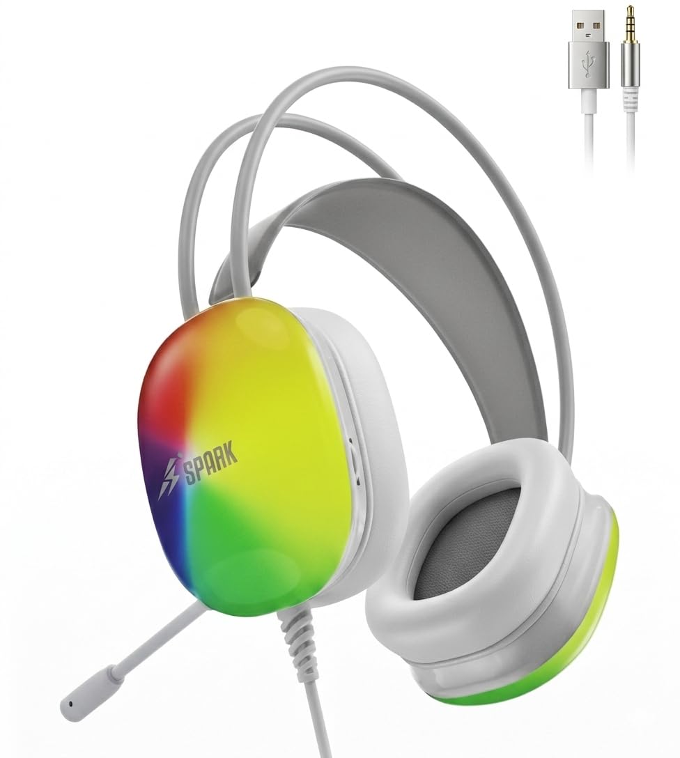 H102 Wired Gaming Headset with 3.5 * 1+ USB/Noise Isolating Mic, 110dB High Sensitivity for Sound Pickup, 360* RGB Surround Sound Compatible with Mobile/PC/PS4or5/Xbox/Switch Cable 2 Meter.