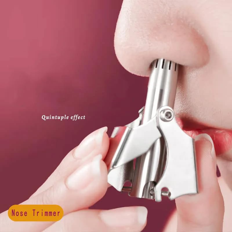 MySouq-Store 1pcs Manual Nose Hair Trimmer for Man & Woman,No Battery Required,Trimmer for Nose,Ear,Moustache and Whiskers Hair,Waterproof,Stainless Steel with Brush,Nasal Clippers