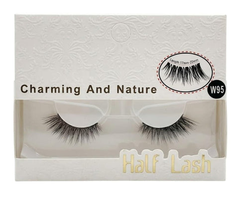 1 PAIRS 3D HALF Faux Mink False lashes | Reusable Lightweight & Natural Looking HALF Eye Makeup Look (W95)