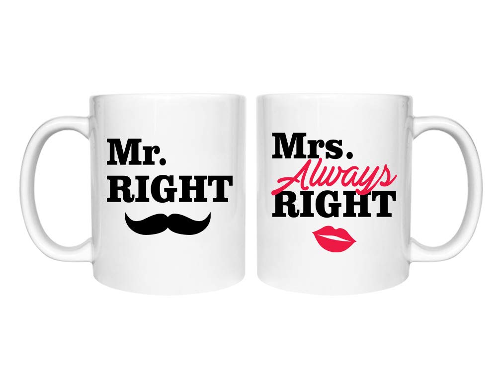 Tstars Mr. Right & Mrs. Always Right Coffee Mugs Matching Couple Valentine's Gift Mr. White 15 Oz. / Mrs. White 15 Oz.