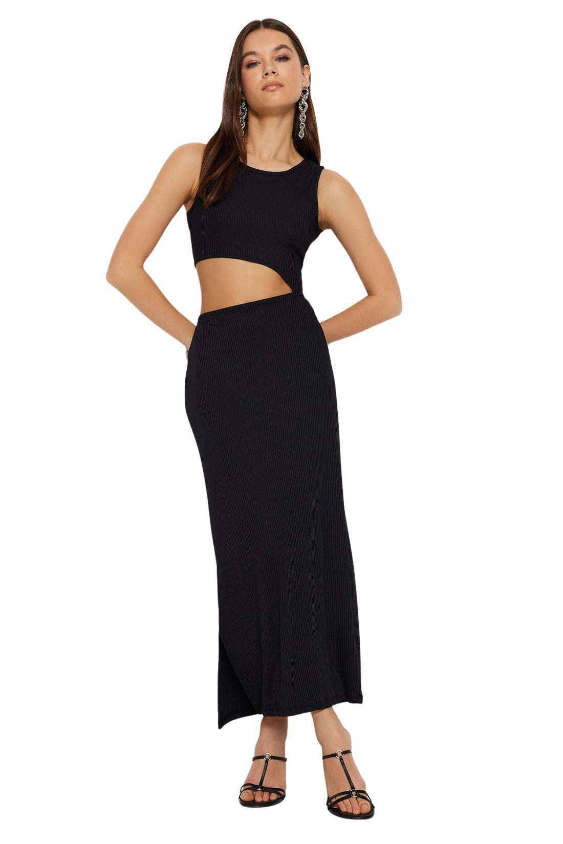 Trendyol Women Black Cut Out Detailed Crew Neck Maxi Knitted Pencil Dress TWOSS23EL02327 Dress