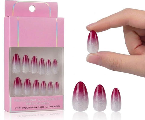 12pcs SHORT Size Finished Design With UV Gel Press On Nails Coffin Shiny False Nails Full Cover Artificial Fake Nail Art Tips- Comes With 1 SHEET DOUBLE FACE (OVAL SHAPE -N1)