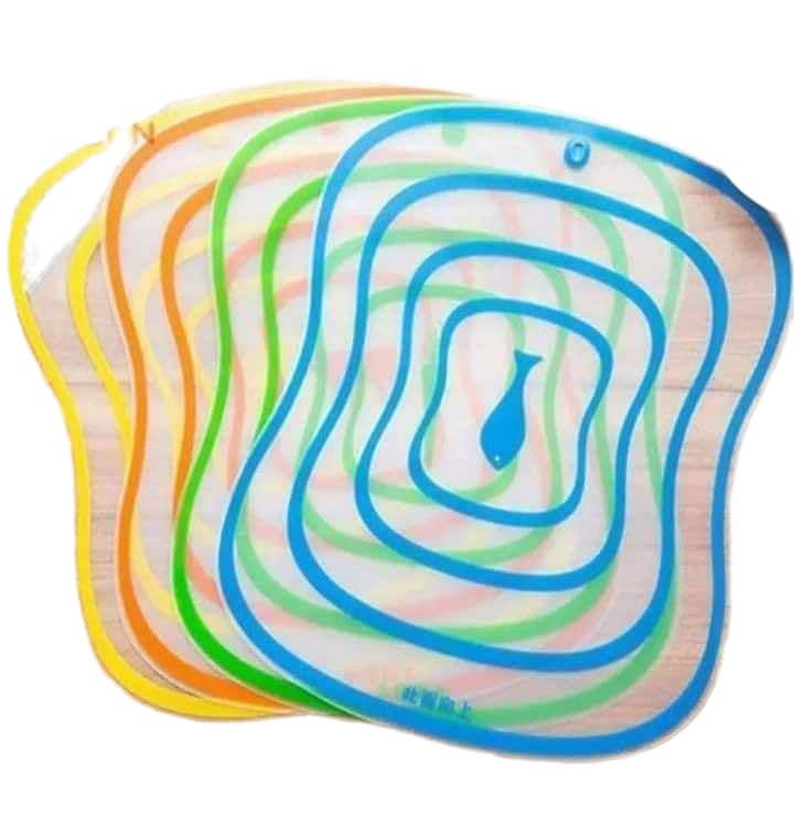 Generic Flexible Silicone Cutting Board Set, 4-Piece, Multi-Color, Food-Specific Design for Vegetables/Meat/Birds/Fish, Easy Transfer Function, Hand Wash