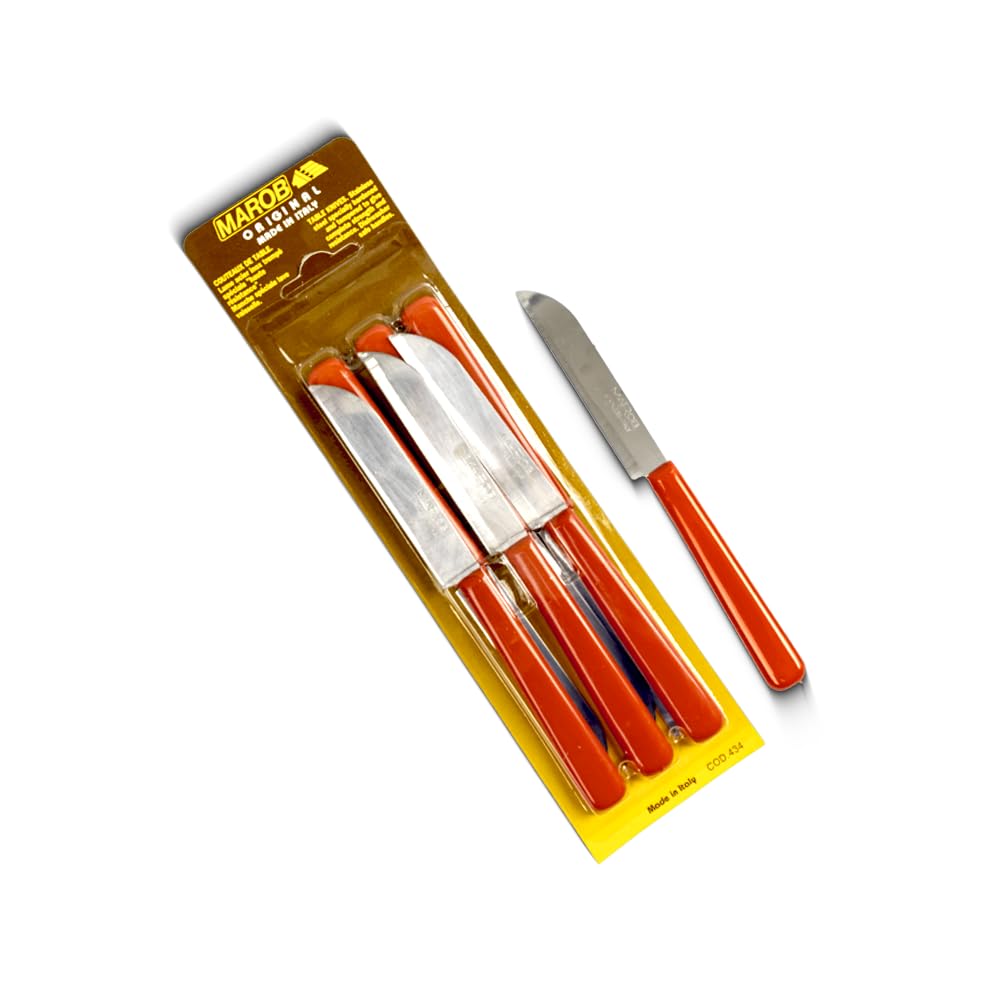 Marob by Marietti Utility Knife Set – 6-Piece Red – 9 cm Flat Blades - Ideal for Various Foods – Rust-Resistant & Eco-Friendly – Made in Italy