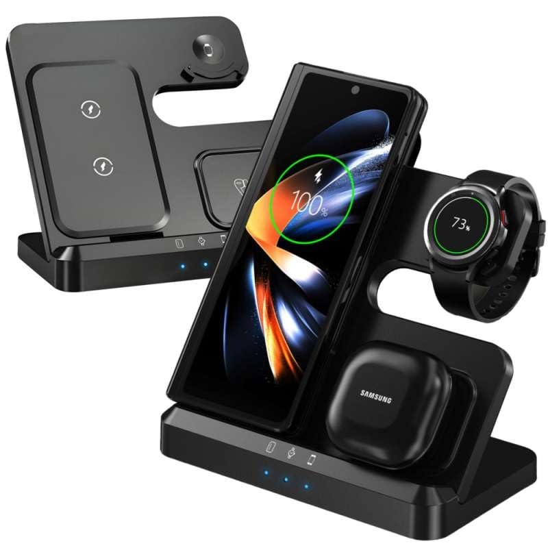 Wireless Charger for Samsung,3 in 1 Fast Wireless Charging Station for Samsung Galaxy S24 S23 Ultra S22 S21 Z Fold5/4 Z Flip5/4,Wireless Watch Charger Galaxy Watch 6 Classic 5pro/4,Galaxy Buds - Black
