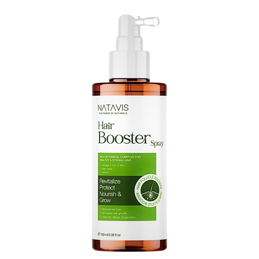 Natavis Hair Booster Spray 100 ml - With Niacinamide & Castor Oil - Glycerin & Caffeine - Use our hair booster spray to get the daily hair nutrition needed for healthier - stronger- Stop hair loss
