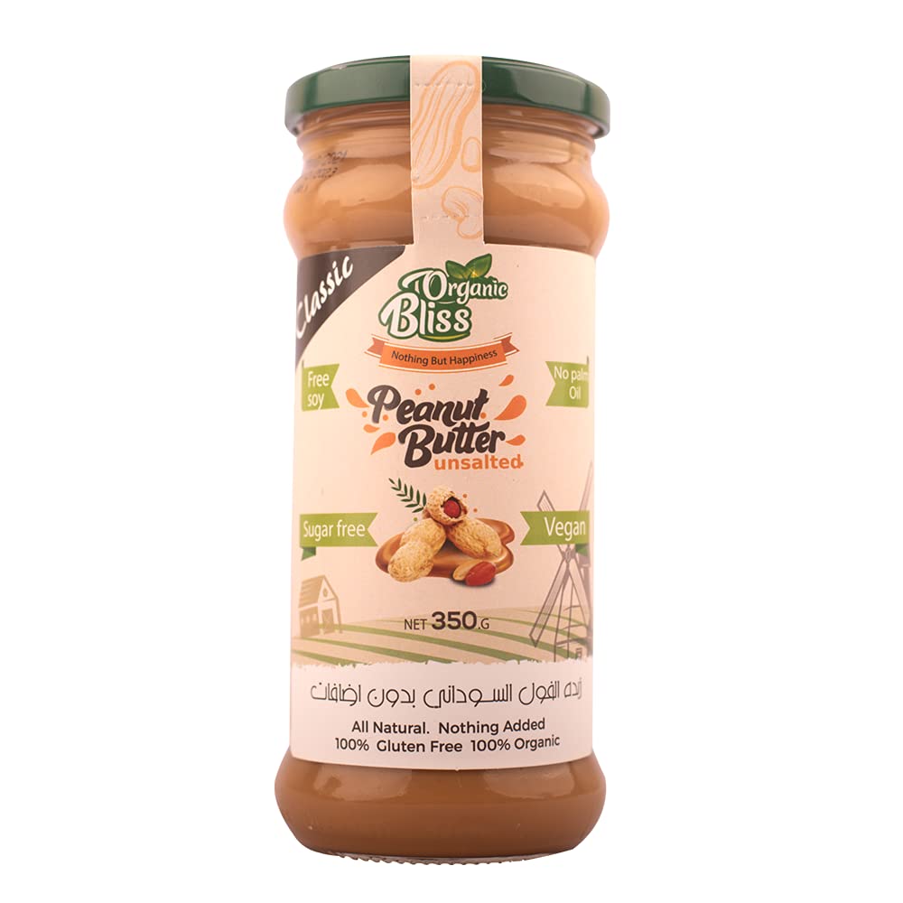 Organic Bliss Peanut Butter Classic, Diet, Sugar Free - Crunchy - Healthy & 100% Organic -350g - For healthy lifestyle, Healthy Spread