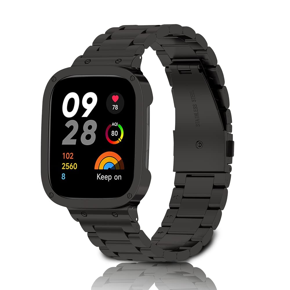 SeNool Bracelet Compatible with Xiaomi Redmi Watch 3, [Replacement Band] [Wear and Corrosion Resistant], Stainless Steel Replacement Band Compatible with Xiaomi Redmi Watch 3 – Black
