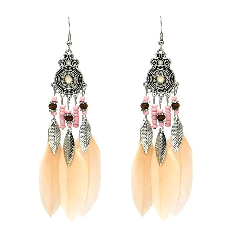 Luxury Bohemian Earrings for Women | Unique Design Set with Faux Feather and Hand Embellished Threads | Light, Elegant, Sexy for a Freedom and Feminine Look