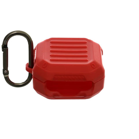 Silicone square airpods case with straight lines design and metal hanger for buds live - red