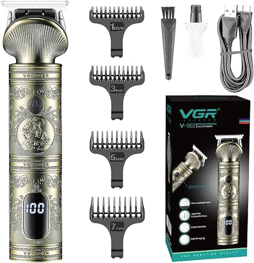 V-962 Professional Pro Self Haircut Hair Clipper Beard trimmer Digital Display Blades USB Charging cable 4 Guide Combs for men 0mm Bald Head Clipper Runtime 200 mins 1200 mAh Li-ion Battery