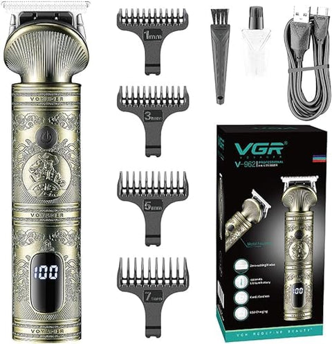 V-962 Professional Pro Self Haircut Hair Clipper Beard trimmer Digital Display Blades USB Charging cable 4 Guide Combs for men 0mm Bald Head Clipper Runtime 200 mins 1200 mAh Li-ion Battery
