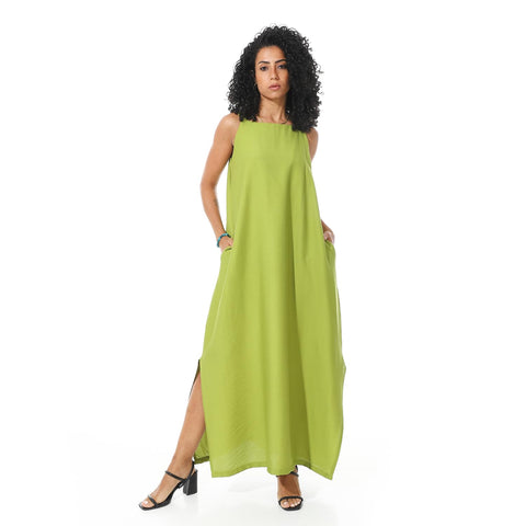 Azul Women's Sleeveless Linen-Style Dress - Premium Mixed Yarn Breathable Midi Dress - Lightweight Elegant Outdoor Outwear for Women