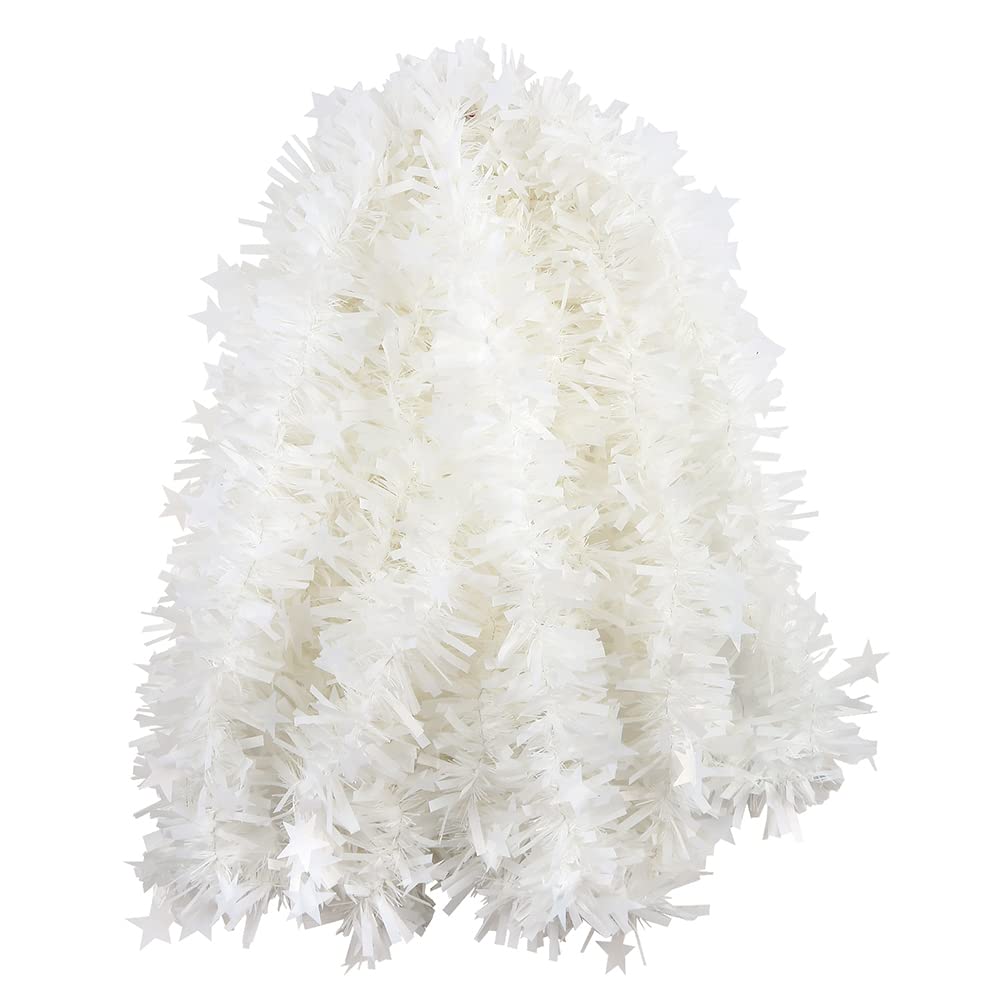 CCINEE 33FT Christmas Tinsel Garland,White Metallic Twist Garland with Star for Christmas Tree Wedding Party Decoration
