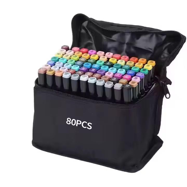 GHAZAL 80 Colors Touch Professional Twin Marker Pen Waterproof Graphic Marker Set For Arts, Sketch, Manga W/bag