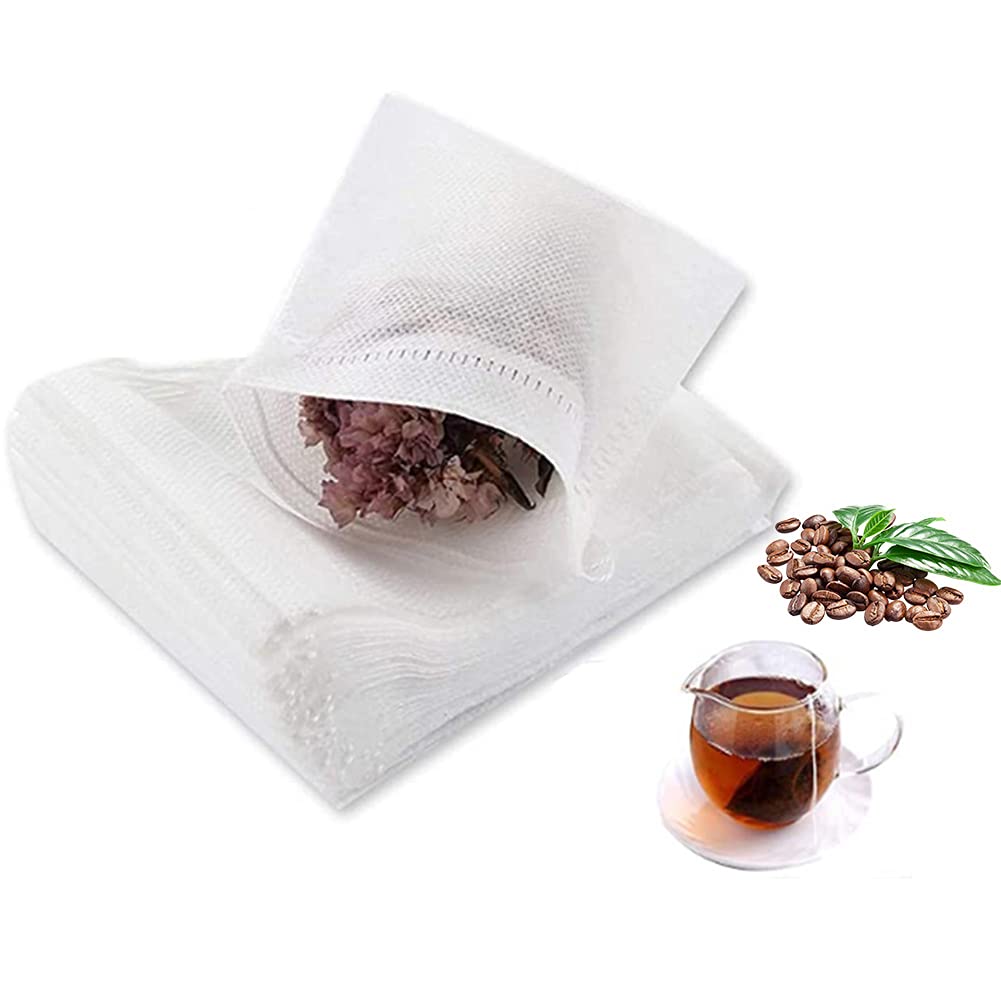 ECVV Tea Bag Disposable Tea Filter Bags Empty Non-woven Fabric Drawstring Seal Mesh Bags for Filter Loose Leaf Tea Iced Coffee-200pcs