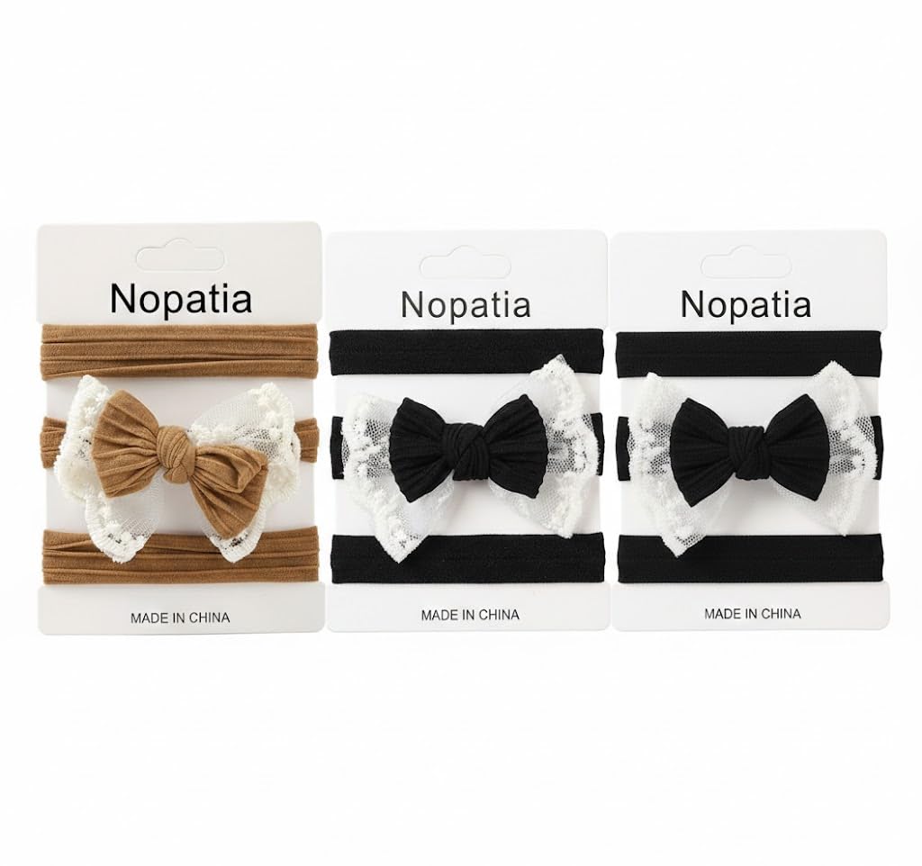 Nopatia 12 Pieces Kids Elastic Headbands Set, Premium Lace Bow Hair Ties Set, Soft and Comfortable Hair Accessories for Girls Daily Events