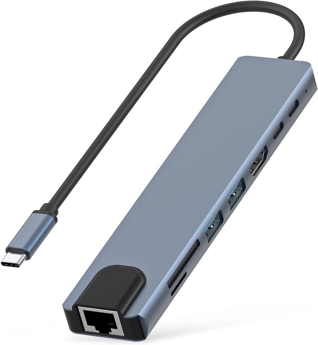KM Technonlogy Type C Hub Dock Station, 8 in 1 Dongle 1 Port 4K HDMI,1 RJ45 Ethernet, 100W PD, SD/TF Card Reader, 2 USB 3.0 Ports, 2 TypeC Aluminum Material Compatible with PC/Mobile/MacBook/Laptop