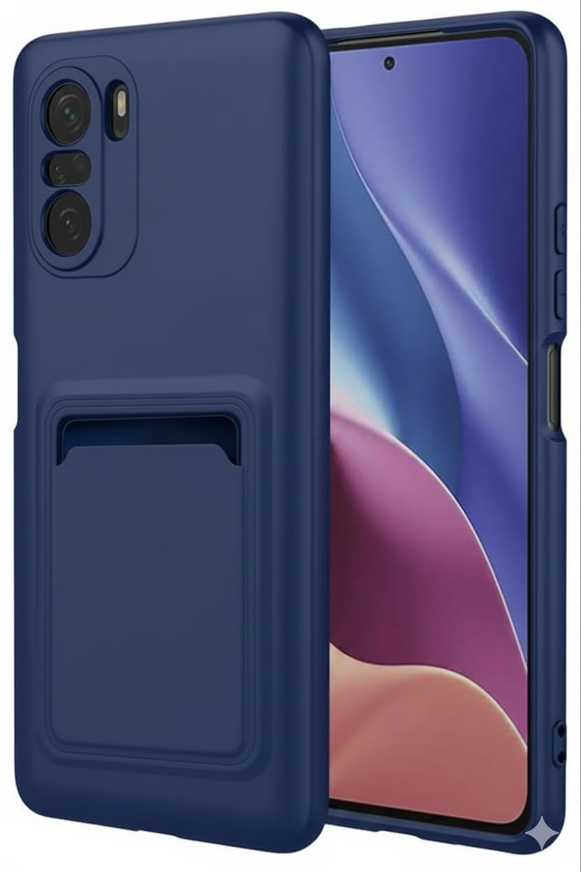 Soft Silicone Case Cover with Card Holder Compatible with Poco f3, Fashion Soft Design Wallet Case (Dark Navy)