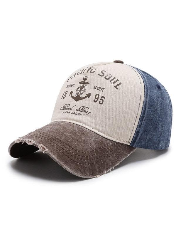 Be.Uniqee Vintage Soul Baseball Cap, Distressed Denim Tri-Colour Design, Nautical Anchor Print