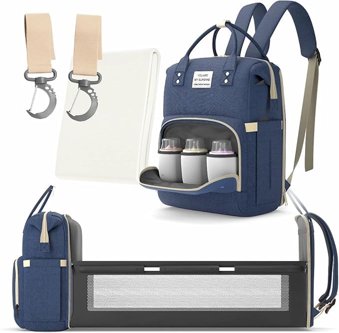 Happy home * 3 in 1 Multifunctional Diaper Bag with Changing Pad Diaper Backpack with Baby Bed for Travel and Picnic