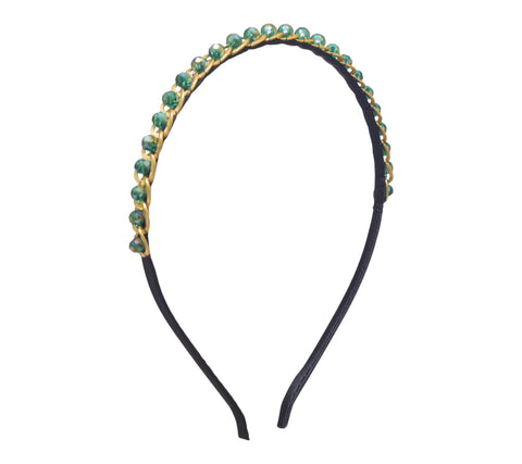 Daphne Satin Crystal Details Hair Band For Girls - Green