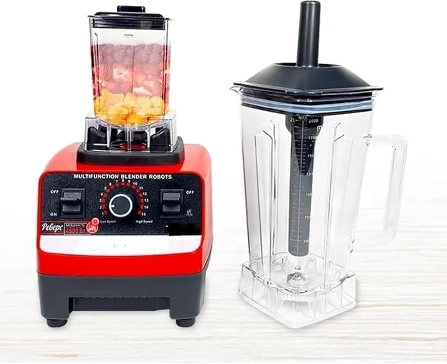 4500W Heavy Duty Commercial Ice Crusher Blender with 6 Blades for Fruit, Food Processor, Grinder, Chopper, Smoothie Juices, 4500.0W, Red/Black with Mill Against Breakage