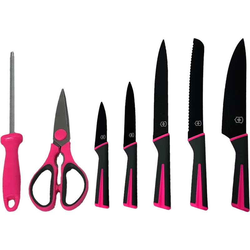 Next Store Ceramic Knife Set - 8 Piece Set with Elegant Acrylic Rotating Base, Includes Scissors and Sharpener, Luxury and Modern Design for Your Kitchen