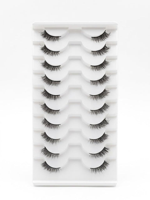 3D Clear Band HALF Lashes 1 Natural Soft Faux Mink Lashes Cat Eye Wispy Short Cross Reusable False EyeLashes 10 Pairs - (N-7)