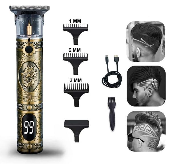 Quicknik Trimmer Men, Hair Clipper Cordless Dragon Style Electric Shaver for Beard, Hairs, Mustache and Face, Zero Gapped T-Blade Clippers with 4 Size Hair Guide Combs Perfect Men's Grooming Kit