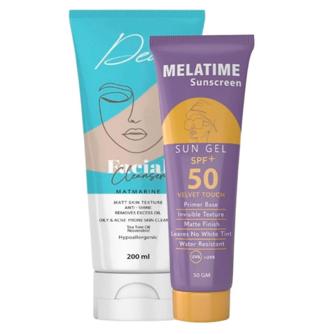 MELATIME SUN SCREEN SPF(50+) SUN GEL 50 GM + Dear Facial Cleanser For Oily & Acne Prone Skin 200ML