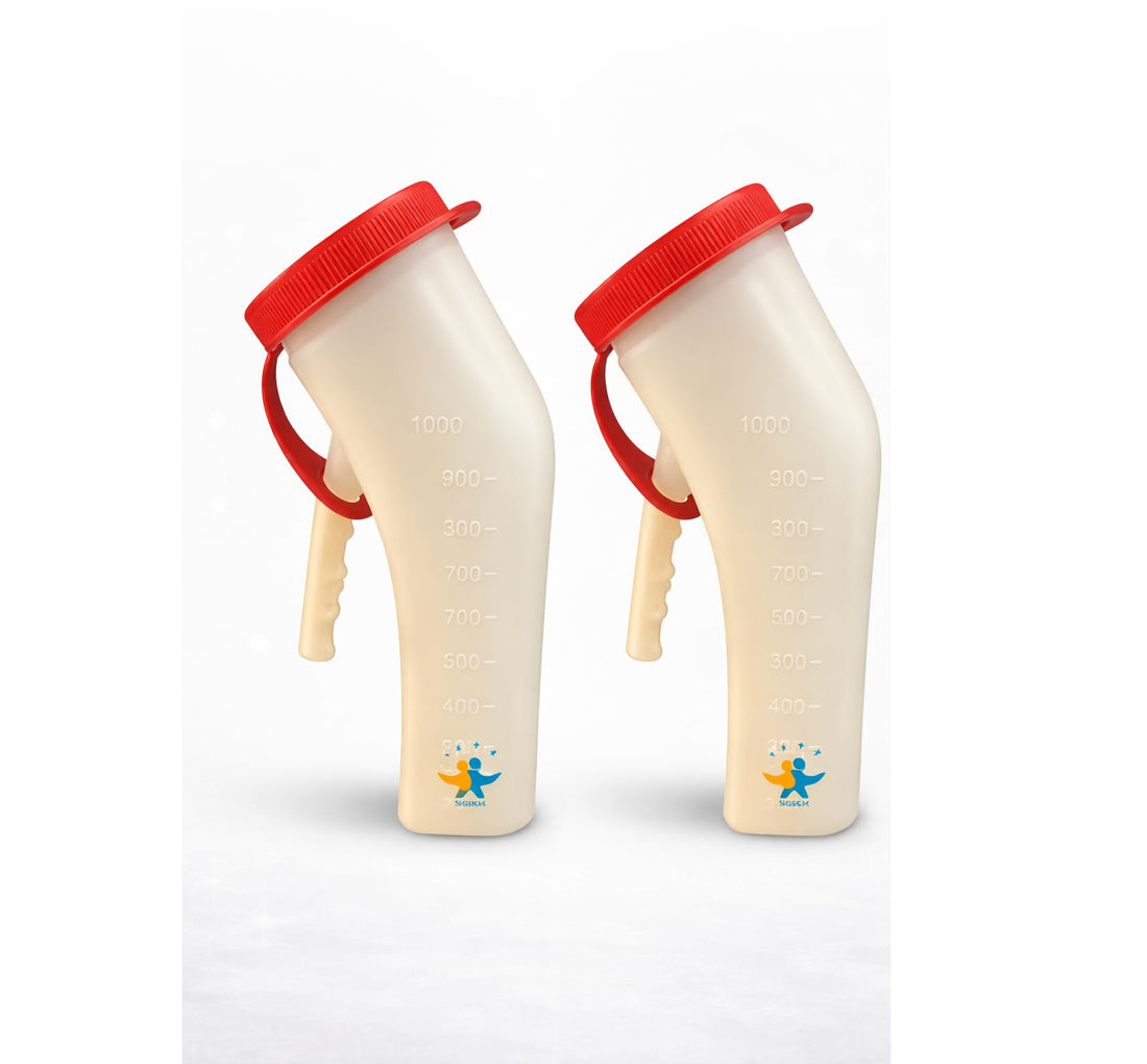 Urinal Home Health Care for Patients, 1000 ml, Odorproof Plastic, White and Red, Men