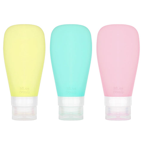 Silicone Travel Bottles for Toiletries TSA Approved Travel Size Containers Set 3 Pack Portable Leak Proof Refillable Cosmetic Squeeze Bottles Shampoo Hair Conditioner Body Lotion Bath Shower Gel