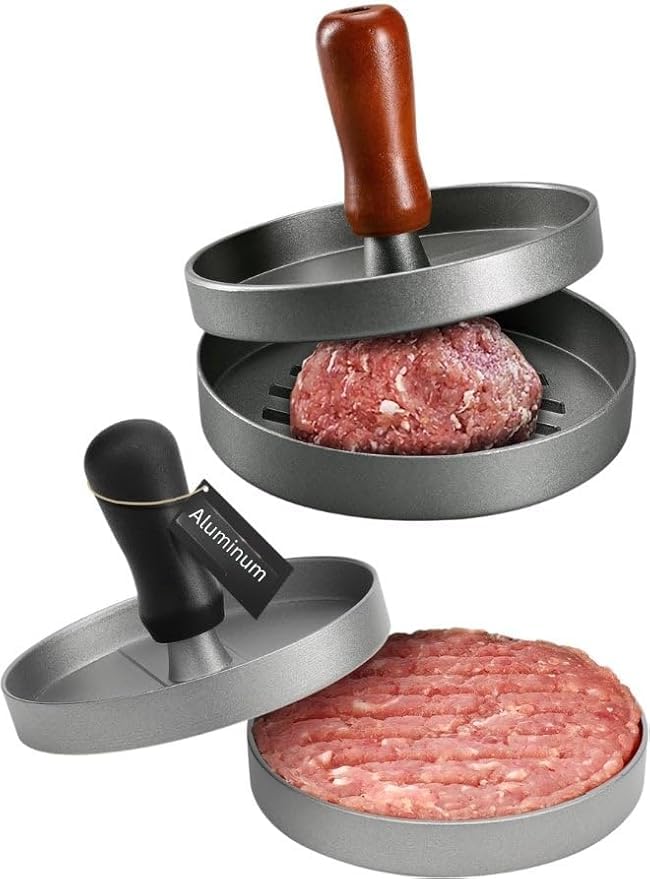 Aluminum Smashed Burger Press, Round Flat Edge Grill Press for Crispy Smash Burgers, Burger Tool for Grill and Griddle Accessories, for BBQs and Tailgates