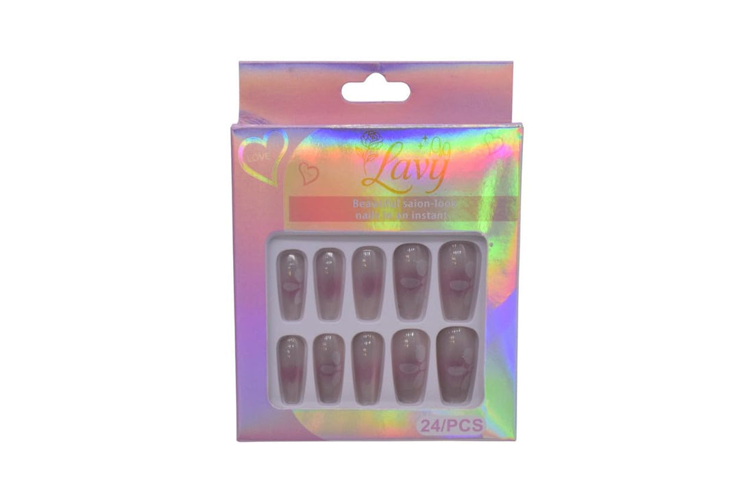 Lavy Coffin Shape with Ombre with Floral Design Press-On Mink Nails 24-Piece Set - Multicolor
