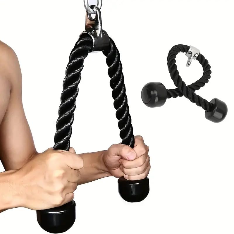 SportQ Pull Rope Tri-Sips Down Cable - 27 Inch Length Heavy Rope, Easy Grip and Non-Slip Cable Workout Accessory, Suitable for Professional Gyms, Home Gym Accessories (Black)