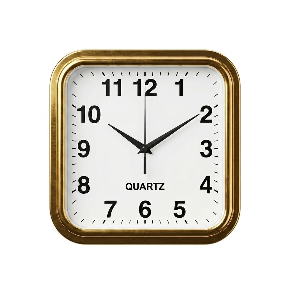 Luxury Square Wall Clock with Gold Frame,Premium Elegant Classic Design for Home Décor - A1-843