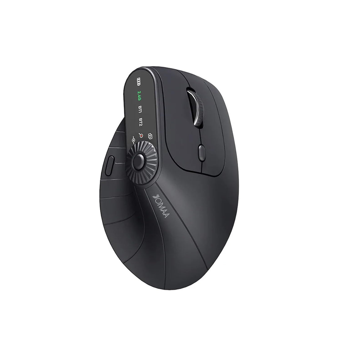 JOMAA Wireless 2.4G & Dual Bluetooth Three-Channel Ergonomic Vertical Mouse Adjustable DPI, Multi-Function Turntable for PC, Laptop, MacBook, Rechargeable (Black)