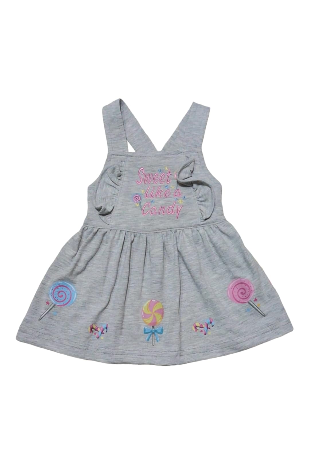 Baby Girl's Candy Print Jumper Dress, Grey Cotton, Sweet Like a Candy Design