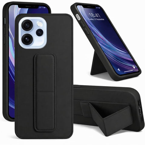 Back Cover Stand Case FOR OPPO RENO 15 PRO MAX Magnetic Car Holder Soft Silicone Horizontal & Vertical Kickstand Cover Wrist Strap Full protection Anti Fingerprint Case (Black)
