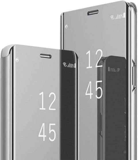 Smart Mirror Flip Cover Case for Reno 9 Pro Plus – Slim, Stylish, and Anti-Scratch, Shockproof, Smart Wake/Sleep (Silver, Reno 9 Pro Plus)