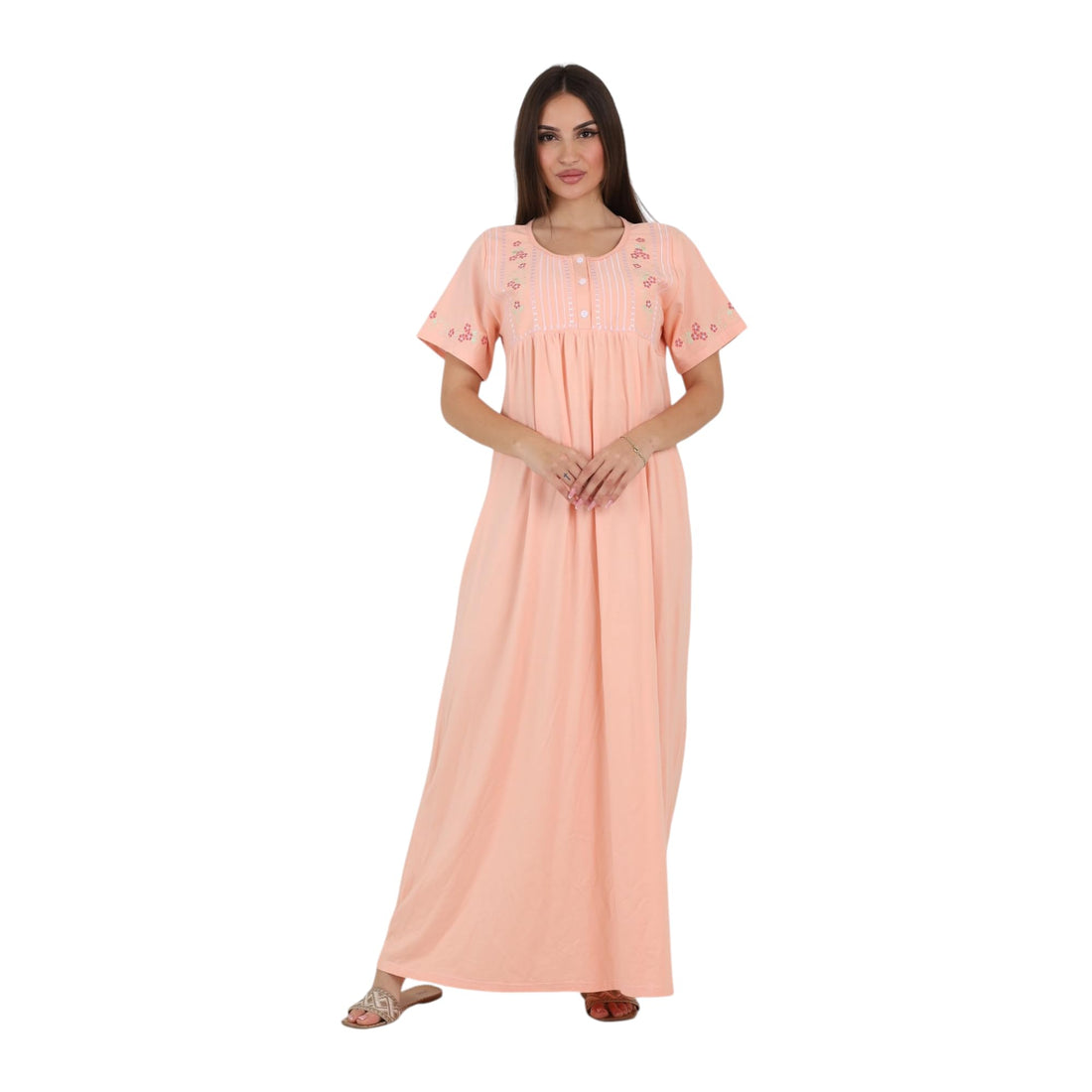 ZECOTEX Women’s Cotton Nightgown Night Dress | Short Sleeve Embroidered Chest & Sleeves Sleepwear Soft Breathable Fabric | Relaxed Fit | Plus Size M–6XL | Made in Egypt