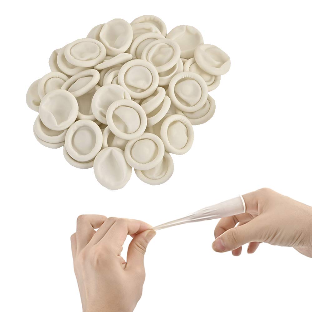 JEEMBAY Latex Finger cots- Pack of 50 Disposable Medium Size Finger Protectors-Durable Finger Gloves for Cutting and Crafting Work, Painting, Hobbies, Sports and More
